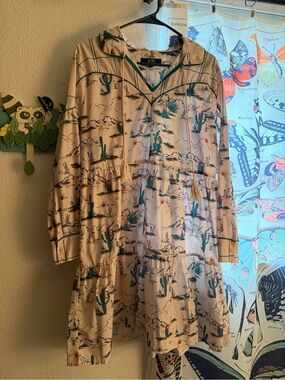 L&B Cream Desert Cactus Long Sleeve Tiered Dress